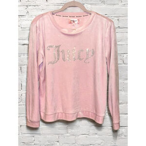 Juicy Couture Women’s Medium Pink Velour Embellished Loungewear Top Bling GUC